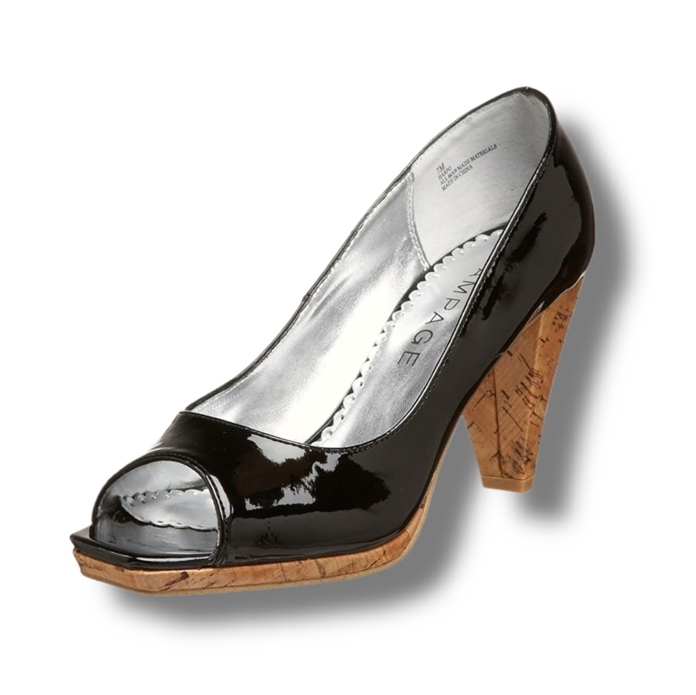 Rampage Harpo Open Toe Black Patent Leather Pumps